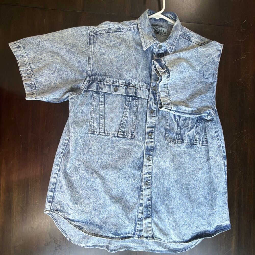 Vintage Canyon River Blues Acid Wash Denim Shirt Men L XL 80s 90s Grunge